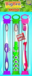 BigBro Kids Toothbrush Extra Soft Bristle with Cover Cartoon Shape Designer Fancy for Children For Boys and Girls (Ages 2+)(Super Saver Pack of 3)