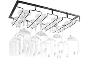 FIAMER Unter-Schrank Weinglashalter, Metall Gläserhalterung für Stielgläser, Hängender Weinglasregal für Küche, Bar und Restaurant (Black, 4 Rows 1 Pack)