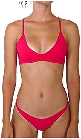 Female Halter Self Tie Ruched Low Waist Bandeau Sportyh Guard 2 Piece Solid Swimsuit Top Bottom Set Summer Hot Beachwear Micro Triangle Bikinis Red M