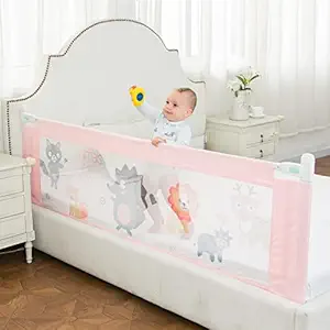 Safe-O-Kid- Pack of 1-Safest (EXTRA THICK - ABS MATERIAL) Bed Rail- Extra Large (6*2.5 Feet) , Pink With FREE 30 Days Mosquito Safety Pack (SEASONAL OFFER) One Hand Operated, Washable, Designer Pink, Adjustable Height