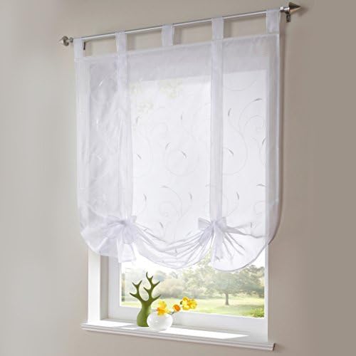 1pcs Roman Curtain Embroidered Bowknot Sheer Kitchen Window Curtain H*W 55*55" White