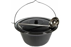 troph-e-shop Set Gulaschkessel Gulaschtopf 10 Liter Emaille + Deckel + GRATIS Schöpflöffel Hordentopf Suppentopf