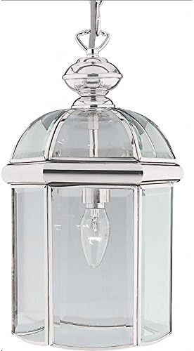 THLC Modern Chrome Bevelled Glass Panelled Ceiling Lantern Pendant Light