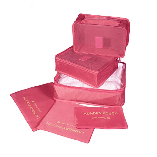 6Pcs Organizador de Equipaje Embalaje de Organizador Multifunción Maleta Impermeable Bolsa de Compresión de Equipaje Bolsas de Almacenamiento, Ropa, Zapatos, Ropa Interior, Cosméticos y más (Rojo)