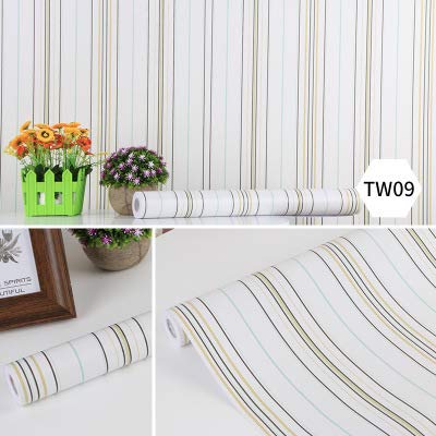 Falsfy Imperméable PVC Autocollant Papier Peint Chambre Salon Dortoir À Rayures Méditerranéen Autocollant Mural Sticker Meubles Pâte 0.45M X 9.8M- R