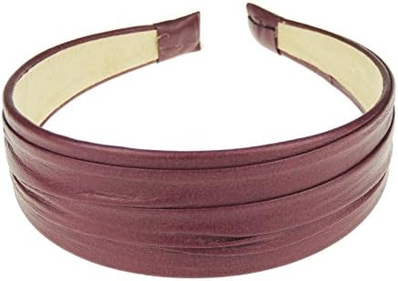 Ladies Leather Look Creased Wide Headband Alice Band Burgundy