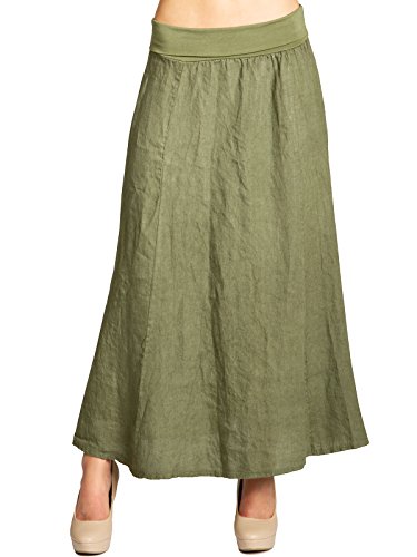 Caspar RO019 Jupe Longue en Lin lgre pour Femme, Couleur:Vert Olive, Taille:XL - FR44
