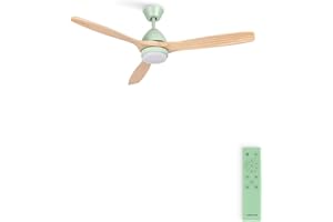 CREATE / WINDLIGHT CUP DC/Ventilatore da soffitto con luce, motore DC verde, con pale in legno naturale/Silenzioso, 2 livelli, timer