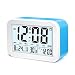 Produktbild Digital-Wecker, LED Lichtwecker batteriebetriebener Smart Talking Wecker mit 3 Alarmmodi, 7 Klängen, Smart Lumineszenz & Snooze Funktion & Datumsanzeige & Temperatur & Wochentagen für Erwachsene & Kinder (Kein Funkwecker) (Blau)