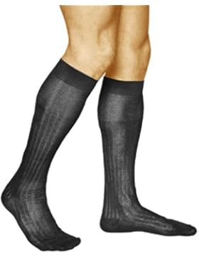 2 Paar gerippte Herren Kniestrümpfe 100% ITALIENISCHE MERCERISIERTE BAUMWOLLE, Atmungsaktiv, Vitsocks Klassisch