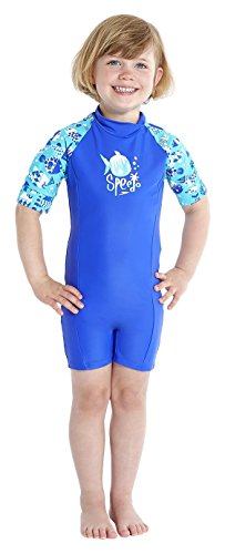 Speedo Girl's Essential All-in-One Suit - Funny Fish Deep Prism/Bali Blue, Size 2