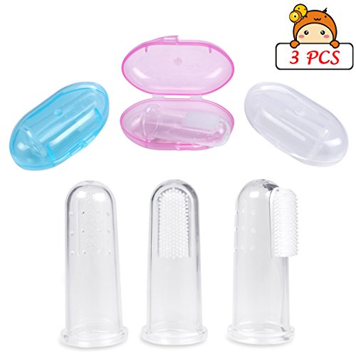 Edealing Weiches sicheres Baby Zahnbürste Kids Silikon-Finger-Zahnbürste-Gummi-Bürste Klar Massage 3er Pack