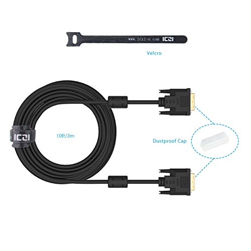 ICZI DVI zu DVI Kabel (3m) mit anti-interference magnetischer ring, Hohe Geschwindigkeit, vergoldet Stecker, Auflösungen bis 1080p, verzinnte OFC Kupferleiter (3m, 1 Pack) - 4