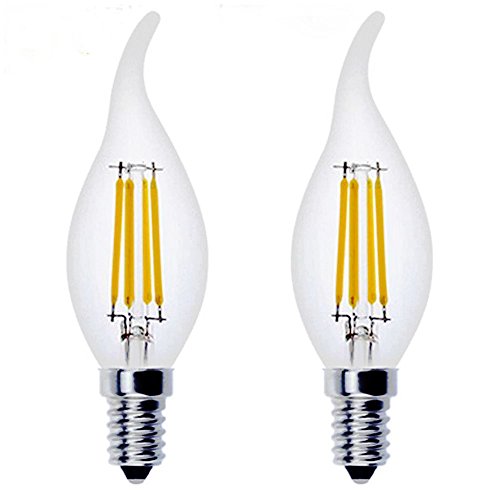 E14 LED Bombilla Filamento, 4W incandescente Equivalente a 40W, 450 lúmenes 2700K blanco cálido, C35 casquillo edison luz cálida vela, AC 200-240V, No regulable - 2 unidades