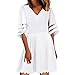 Produktbild Bfmyxgs Women's V Neck Mesh Panel Blouse 3/4 Bell Sleeve Loose Petals Top Shirt Dress
