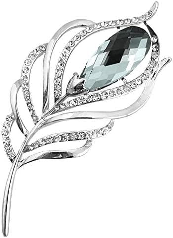 FENGJI Crystal Gold and Silver Plated Peacock Feathers Shape Coat Wedding Brooch Pin 4 Colors for Choice Color 2