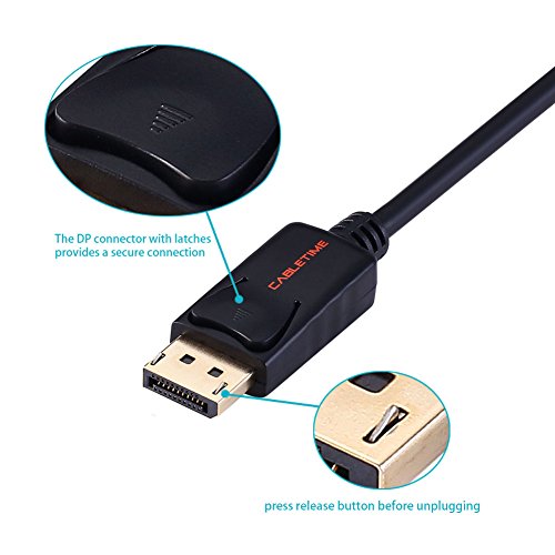 cabletime Mini DP auf DP Kabel, Mini DisplayPort Stecker auf DisplayPort Stecker, unterstützt 4 K/2 K (3840 x 2160), vergoldet, kompatibel für Mac Book Series, Oberfläche Serie, Dell, Lenovo, HP mit Mini DP Schnittstelle, 10feet (3 M), schwarz - 8