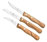EXKLUSIV: Die Küchenmesser von Schwertkrone werden in Solingen gefertigt und entsprechen höchsten Qualitätsansprüchen - 3er Set Schälmesser / Gemüsemesser gebogen / Vogelschnabel / gerade Ausführung und Rückenspitz mit feinem Olivenholzgriff aus Solingen