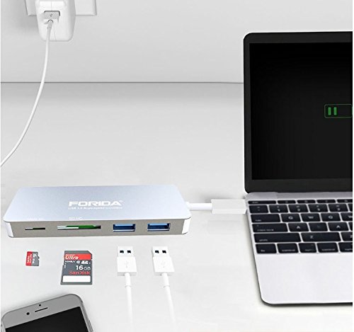 USB C Hub Super Slim TYPEC Aluminium alloy, 2 x USB 3.0 Ports HUB + SD card reader + MICRO SD reader + USB-C charger - 4