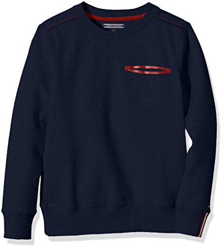 TOMMY HILFIGER KIDS Boys' Quint CN Hwk L/S Sweater, Black, 14