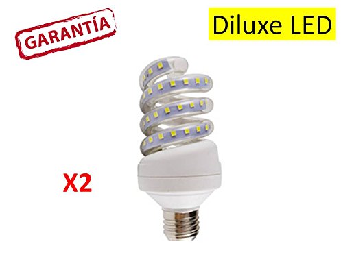 DiluxeLED -Pack x2 Bombilla led con forma de espiral de 20 watios(equivalente a 200 watios), 1360Lumen,casquillo gondo (E27) y luz blanca 6.400K