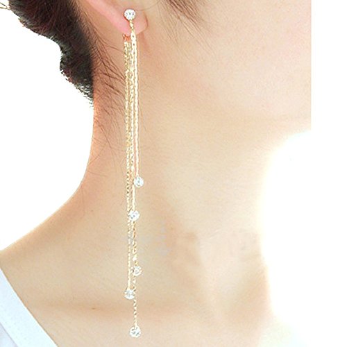 Women Fashion Imitation Rhinestone Earring Super Long Tassels Drop Dangle Linear Earrings