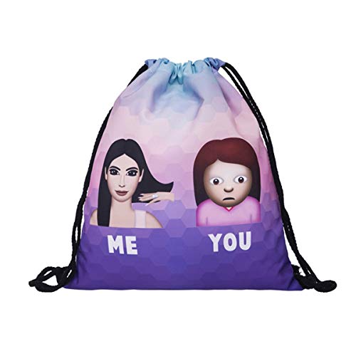Creativee, Zainetto per ragazzi e ragazze con coulisse, in nylon con stampa, pieghevole, per scuola, casa, viaggi, sport o per riporre oggetti, Emoji kim comparison