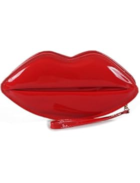 SODIAL(R) Frauen Schulter Ketten Clutch Handtaschen Beutel PU-lederne reizvolle rote Lippe heiss