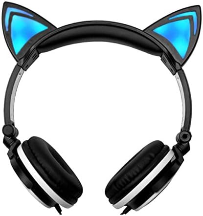 ReadiMax(TM) Foldable Flashing Glowing Earphone Cat Ear Headphone with LED Light For Laptop Computer Mobile Phone as kids gifts[ Black ]