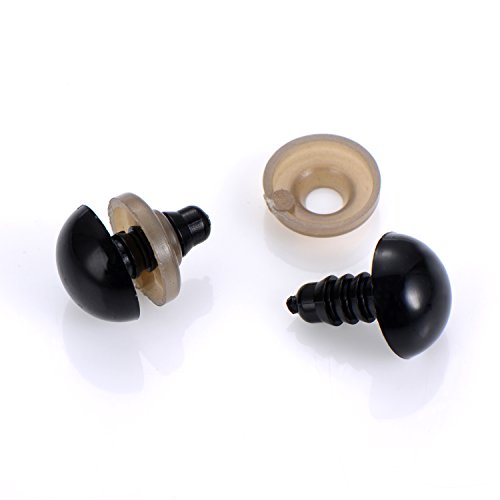 Outus 100 Stück 6 bis 12 mm Kunststoff Sicherheitaugen Schwarze Solide Augen mit Unterlegscheiben für Teddy, Bär, Puppe, Puppe und Handwerk - 5