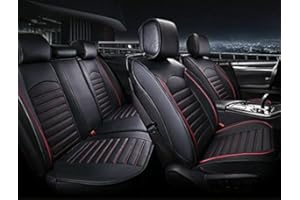 flexzon FULL SET Black Car Seat Covers Universal Deluxe Waterproof PU Leather Dog Pet Protectors Cushion Adjustable Removable Auto Seat Cushions Padded