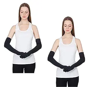 NVL Unisex Cotton Arm Sleeves for Summer and Sun Protection Full Hand Long Gloves for Bike Riding Men and Women Washable and Reusable Black Color 2 Pair