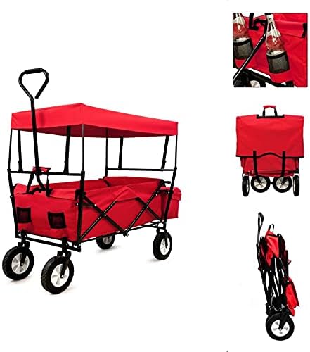 ECOVELO' CARRELLO A MANO PIEGHEVOLE DA SPIAGGIA MAX 80KG CON TETTUCCIO CARRETTO DA GIARDINO RICHIUDIBILE PER CAMPEGGIO