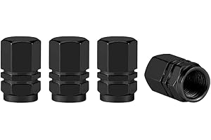 Marcraft Black Metal Hex Shape Heavy-Duty Tyre Wheel Alloy Valve Dust Caps (4 Pack) Universal for Cars, SUVs, Bicycles, Motorcycles, Trucks | Rubber Airtight Seal | Aluminium Alloy | Screw-On
