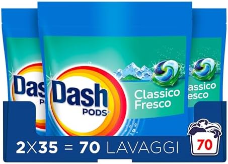 Dash Pods Detersivo Lavatrice In Capsule, 70 Lavaggi, Classico Fresco, Rimuove Le Macchie, Efficace A Freddo Anche E In Cicli Brevi