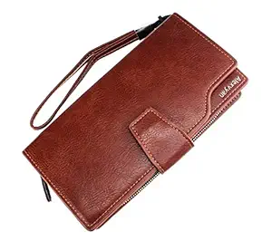 AlexVyan Brown Women Long Purse Wallet Female Hand Clutch Women/ Ladies/ Girls Wallets Card Holder 3 Pocket Card Organizer