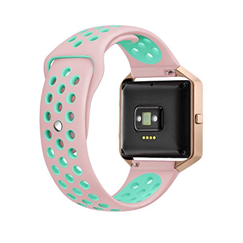 Fitbit Blaze Band, LoveBlue für Fitbit Blaze Silikon Armband WristBand Ersatzband WatchBand für Fitbit Blaze (Rosa Azurblauen Rosegold Rahmen) Große - 2