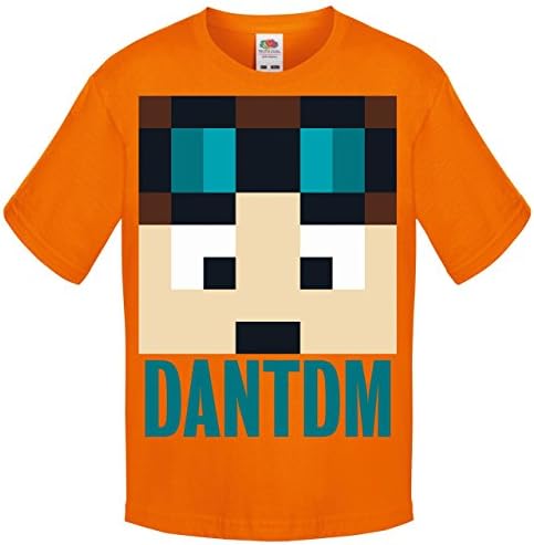 One Stop Kids Dan TDM Or Stampy Cat Short Sleeve T-Shirt Boys Girls Unisex Top (7-8 Years, DANTDM Orange)