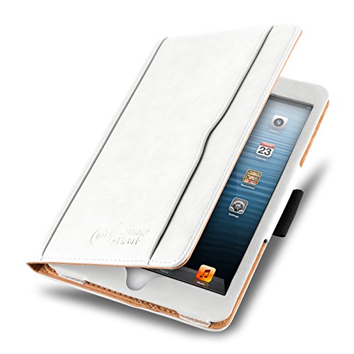 iPad Mini Hülle - JAMMYLIZARD Ledertasche Smart Cover mit Standfunktion für iPad Mini 4. 3. 2. & 1. Generation, WEIß & HONIG