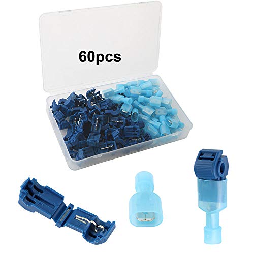 FULARR 60Pcs (30 Pairs) Premium T-Tap Filo Connettore Assortimento Kit, T-Tap Rapido Giuntura Terminale e Isolato Maschio Spade Terminale -- Blu