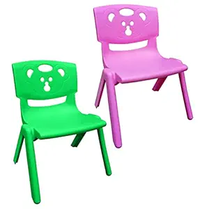 Sunbaby Magic Bear Face Chair Strong & Durable Plastic Best for School Study, Portable Activity Chair for Children,Kids,Baby (Weight Handles Upto 100 Kg Each)-Combo of 2 Green/Pink