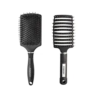 FIXBODY Paddle Brush with A Large Cushion, Curved and Oversize Hair Brush, Smoothing Detangling Brush for Long Thick Hair, Both Wet & Dry (Set of 2 _Black)