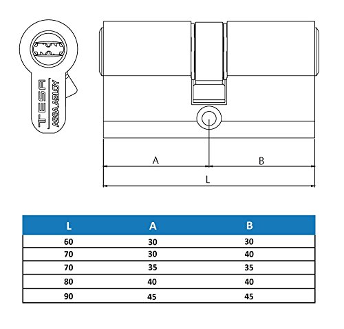 Tesa - Cilindro Tesa TK100 30x30 Lt. Leva larga de 15 mm