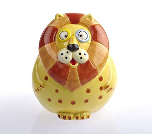 by-Bers Serengeti Spardosen aus Keramik, außergewöhnliches Design, handbemalt, als Löwe, Affe, Tiger, Giraffe, Nashorn, Nilpferd, Rosarote Panther Zebra Spardose, Sparbüchse Sparschwein oder Sparkasse im besonderen Design (Löwe)