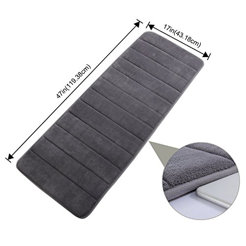 Lifewit Badezimmerteppich Memory Foam Badeteppiche Extralange Saugfähige Badematte  120x 43 cm Rutschfeste Unterseite 40D Grau - 4