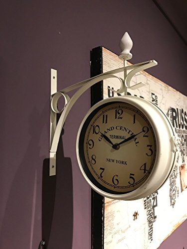 34cm Bahnhofsuhr creme Metall Wanduhr Bahnhof Uhr Küchenuhr Landhaus Nostalgie Shabby Chic Metallgehäuse - 3
