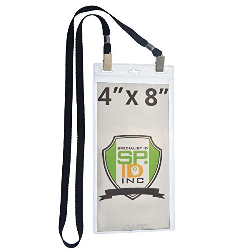 5 pack - 10,2 x 20,3 cm Extra Groß Ticket & Event identifikationstechnik Namensschild Halter mit doppelseitigem Lanyards mit zwei Bulldog Clips, durch Specialist ID 5 Stück schwarz