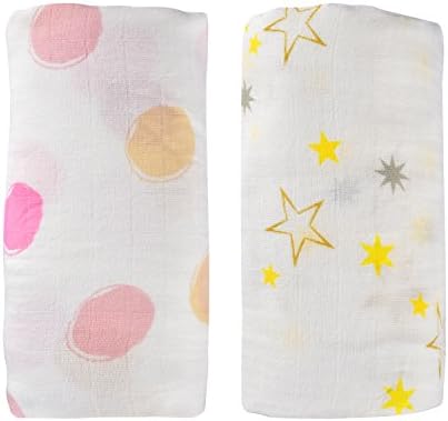 Final Home 2 Pack Bamboo Muslin Square Swaddle Blanket, Infant Receiving Swaddle Wrap for Shower Gift (Star &amp; Dot)