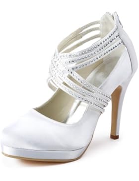 ElegantPark EP11085-PF Satin Geschlossen Zehen Satin Krause Pumps Plateau Tanzschuhe Damen Brautschuhe