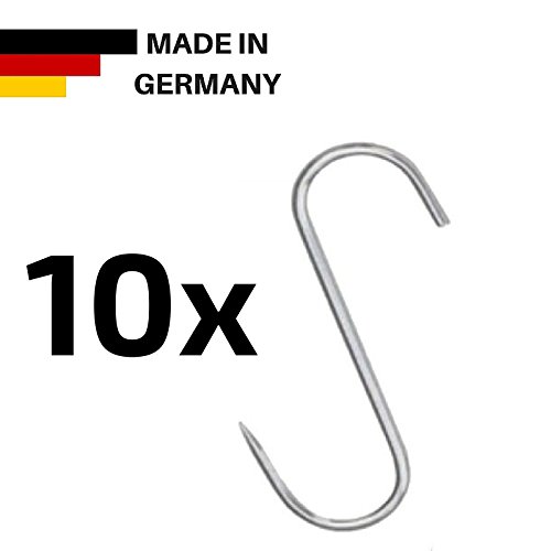10 x S Haken Edelstahl Groß Fleischerhaken Fleischhaken Metzgerhaken Räucherhaken Set / Rostfreier Edelstahl / Made in Germany / Versch. Größen: 80 100 120 140 160 x 81 mm (120 x 81mm)